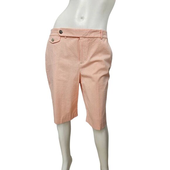 Ralph Lauren Coral Striped Searsucker Womens Shorts Size 10 - Picture 9 of 9